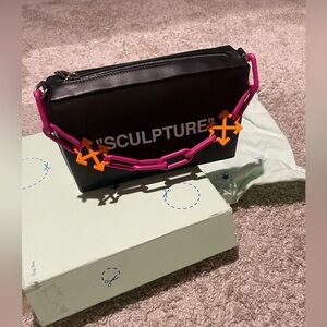 Authentic Off-white block pouch sculpture quote leather bag